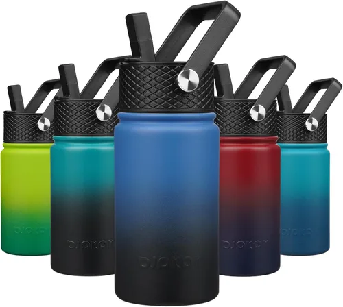Vista 37 de BJPKPK Botella de agua con tapa con pajilla, botella de agua aislada de 15 onzas, botellas de agua de metal de acero inoxidable, termo reutilizable