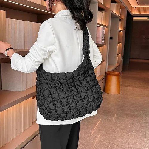 Vista 6 de Bolsa acolchada para mujer, bolsa de hombro acolchada, bolso grande tipo hobo ligero, de nailon acolchado