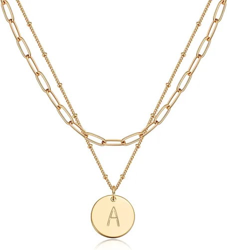 Vista 31 de Valloey Rover - Collares con inicial para mujer, chapado en oro de 14 K, con letra redonda, dije de disco de moneda de doble cara, grabado de la A a