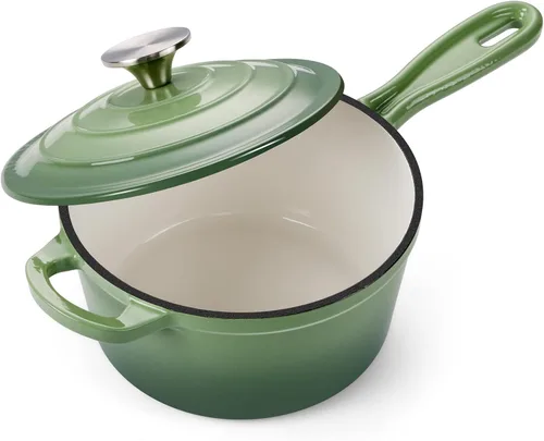 Vista 26 de Onader Sartén de hierro fundido esmaltado, cacerola pequeña de 1 cuarto de galón con tapa, olla de hierro fundido, horno holandés esmaltado, Blanco