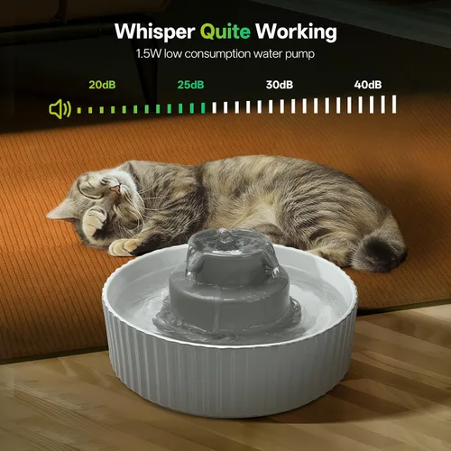Vista 6 de Fuente de agua de cerámica para gatos, dispensador de porcelana de 2.1L/70 onzas para beber mascotas con 4 filtros de repuesto y esponja, cuenco