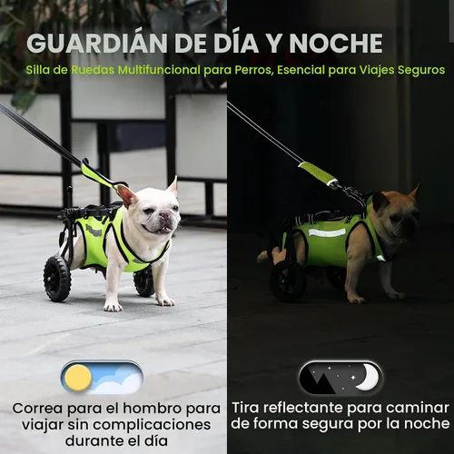 Vista 4 de Silla de ruedas ajustable para patas traseras, para perros de todas las razas, incluye chaleco de alta visibilidad, correa y elevación