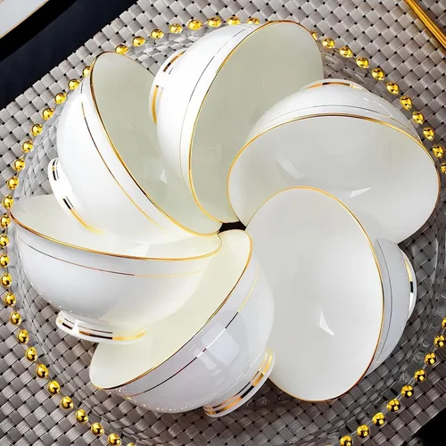 Vista 3 de Tazones de cerámica para sopa – Cuencos pequeños con borde dorado de 10 onzas – Porcelana de hueso premium – para helado, arroz, guarnición
