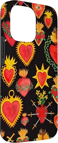 Vista 3 de iPhone 14 Pro Max Hearts Mexican Days of the Dead Latina Milagros Folk Art Fun Case