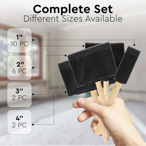 Vista 2 de Juego de 10 pinceles planos y flexibles de espuma de polietileno con punta biselada con asas de madera, ideal para aplicar pintura, pinturas a base