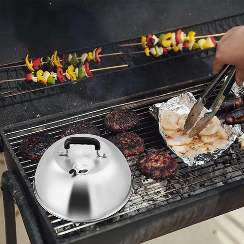 Vista 5 de Leonyo Juego de 2 cúpula para derretir queso, acero inoxidable redondo de 12 pulgadas con ventilación ajustable, tapa profesional de cúpula