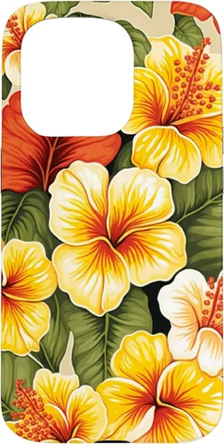 Vista 14 de Hawaiian Tropical Yellow Red Hibiscus Plumeria Case for iPhone 17
