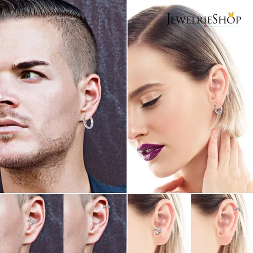 Vista 5 de JewelrieShop - Juego de aretes de aro quirúrgicos dorados, hipoalergénicos, aretes de aro para hombre (oro, negro, aretes de aro de acero inoxidable)