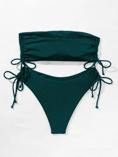 Vista 2 de MakeMeChic Traje de baño de 2 piezas para mujer, tankini de bikini acanalado con lazo lateral