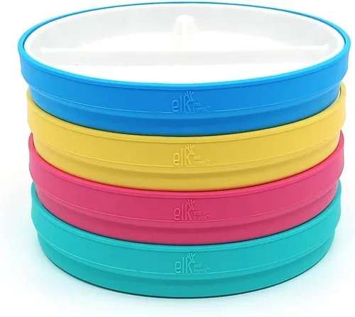 Vista 13 de Elk and Friends platos para niños de porcelana divididos de 6.7" con fundas de silicona Adecuados para bebés/niños/niños pequeños Apto