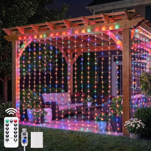 Vista 9 de Brightown - Cadena de luces para cortina, luces de hadas colgantes con control remoto, 8 modos, luces de ventana impermeables para telón de fondo