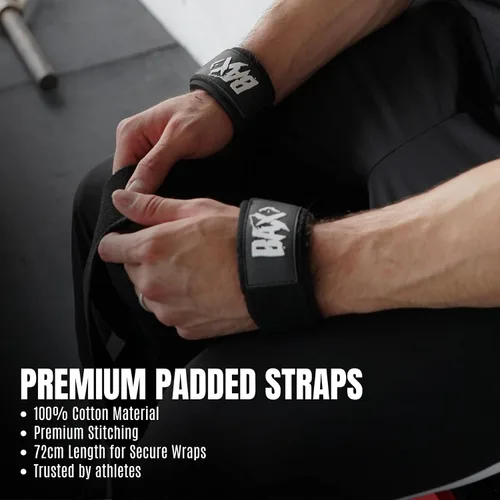 Vista 5 de Correas de levantamiento de pesas, soporte de muñeca para hombres, correas de elevación gruesas cómodas y resistentes, ajuste seguro, agarre