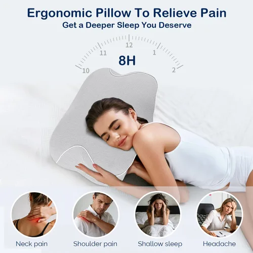 Vista 13 de SINLAND - Almohada cervical para el cuello, almohada de espuma Gris