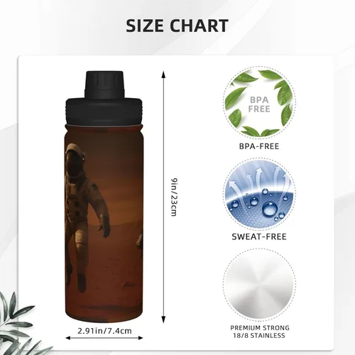 Vista 4 de Astronaut - Hervidor de agua aislado de acero inoxidable Impresión divertida botella de agua aislada Ideal para deportes y viajes
