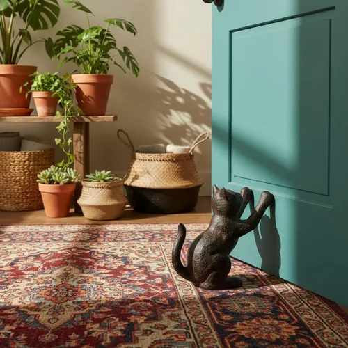 Vista 8 de Comfy Hour Tope de puerta de gato de hierro fundido, tope de puerta Negro