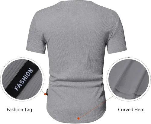Vista 4 de JMIERR Camisas Henley para hombre con cuello redondo y botones