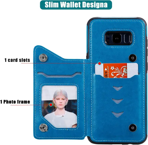 Vista 4 de Funda para Samsung S8, funda trasera magnética de flores en relieve para Galaxy S8 Kickstand Wallet Case para mujer con tarjetero y funda protectora
