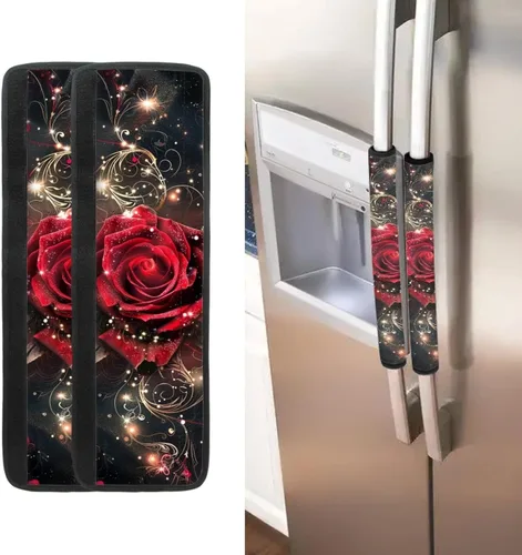 Vista 19 de Juego de 2 fundas para manija de puerta de refrigerador con estampado de copos de nieve de aguacate, protector de manija de puerta de cocina lavable