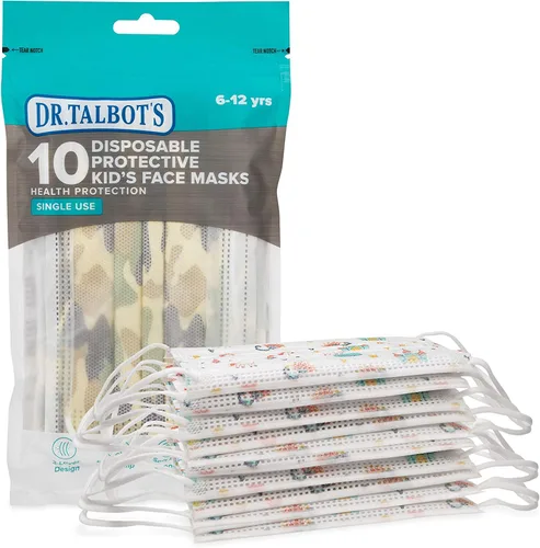 Vista 5 de Dr. Talbot's - Mascarilla desechable para niños para salud personal por Nuby, paquete de 20, 10 niños y 10 niñas, 6-12 años, las impresiones pueden