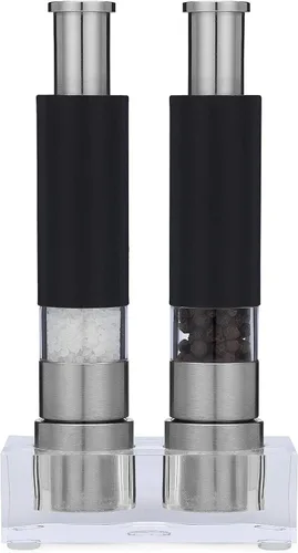 Vista 9 de Set de molinillo de sal y pimienta Grind Gourmet, molinillo de pimienta original de presionar y moler recargable, molinillo de pulgar moderno