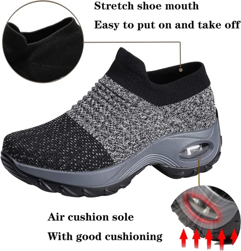 Vista 4 de Hahafash - Zapatillas de deporte para mujer, de malla, cómodas, con plataforma de cojín de aire, zapatos de tenis