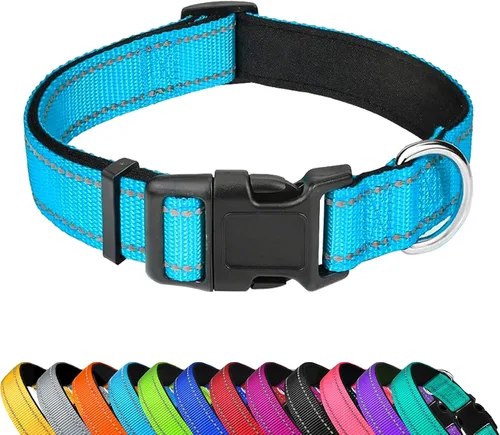 Vista 19 de Collar reflectante para perro, ajustable de neopreno suave acolchado de nailon para mascotas con hebilla para cachorros y perros pequeños, gatos