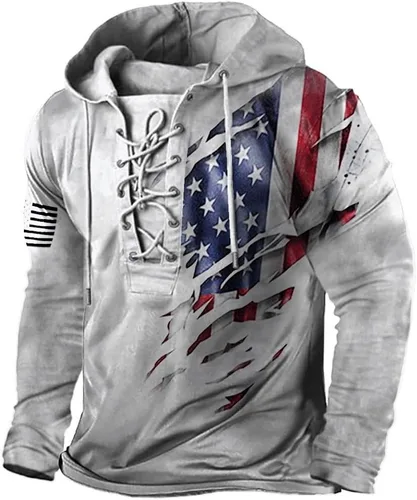 Vista 15 de Bengbobar Sudaderas con Capucha Tácticas Militares para Hombre Retro Desgastadas con Estampado de Bandera Americana Pullover con Cordones Bandera