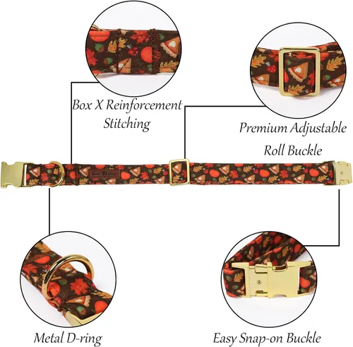Vista 37 de Lionet Paws Collar de perro de Halloween con corbatín, bonito collar de algodón ajustable con hebilla de metal para perros pequeños, medianos y A