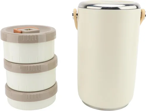 Vista 11 de TOPINCN Termo para comida caliente, 3 capas, apilable, aislada, caja de almuerzo aislada al vacío de acero inoxidable de 2.6 L, recipiente