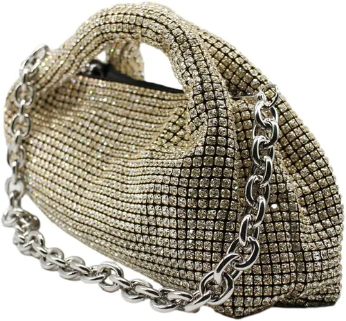 Vista 3 de UMREN Bolso de mano anudado con purpurina completa para mujer, con diamantes de imitación de cristal, bolso cruzado de noche con diamantes