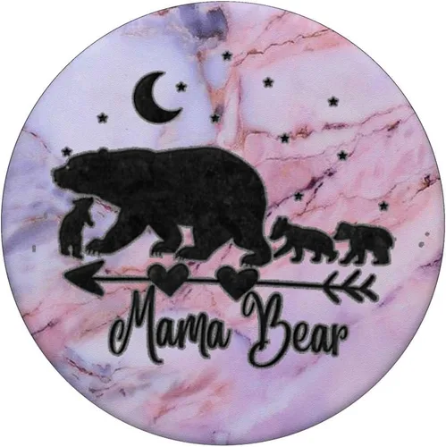 Vista 3 de Black Mama Bear and Three Cubs On Pink Gray Blue PopSockets PopGrip: agarre intercambiable para teléfonos y tabletas
