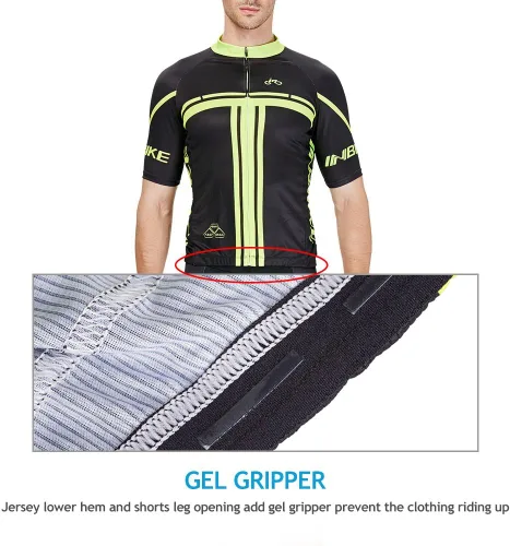 Vista 4 de INBIKE Conjunto de camiseta de ciclismo para hombre, reflectante, transpirable, traje de ciclismo de secado rápido, con pantalones cortos acolchados