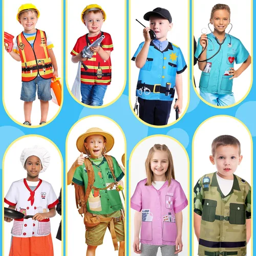 Vista 7 de Jiuguva 12 piezas de disfraces de juego de roles para niños, ropa para disfrazarse de niños, ayudante de la comunidad, carrera, cosplay, doctor