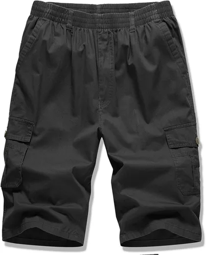 Vista 2 de Muscularfit Mens Shorts 7 Inch Inseam Cargo Shorts Multi Pockets Casual Summer Big and Tall Elastic Waist Linen Shorts