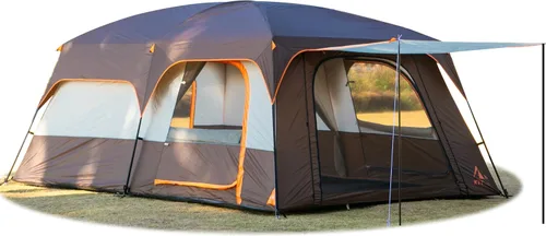 Vista 21 de KTT Extra Large Tent 10-12-14 Person(B),Family Cabin Tents,2 Rooms,3 Doors and 3 Windows with Mesh,Straight Wall,Waterproof,Double Layer,Big Tent