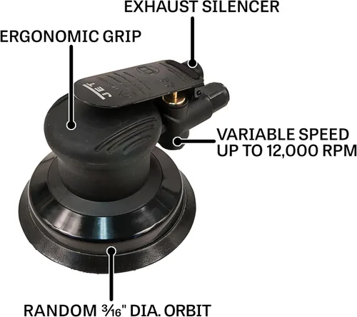 Vista 2 de JET Lijadora de palma orbital aleatoria neumática de 5 pulgadas, 12000 RPM (modelo JAT-730)