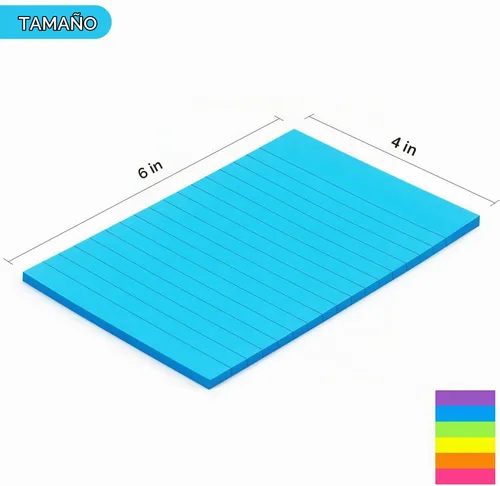 Vista 3 de Early Buy - Blocs de notas adhesivas con líneas 4x6, notas autoadhesivas de 6 colores brillantes, 6 blocs, 45 hojas/bloc