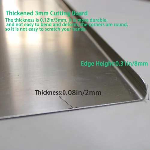Vista 5 de Tablas de cortar de acero inoxidable resistentes de 3.0 libras para cocina, 15.7 x 11.8 pulgadas con doble labio, tablas de cortar pequeñas