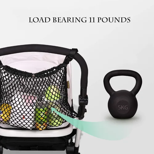 Vista 4 de Organizador universal para cochecito de bebé, bolsa de almacenamiento de malla de poliéster con espacio de almacenamiento extragrande, accesorios