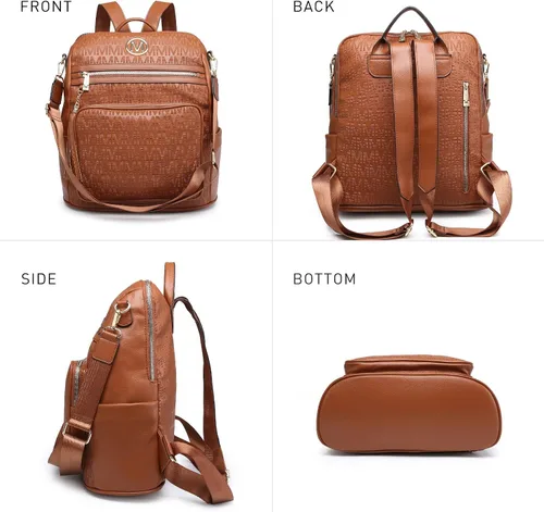 Vista 23 de MKP COLLECTION Mochila de moda para mujer, bolsa convertible grande para mujer, mochila de viaje, bolsa de hombro, juego de 2 piezas con borla, Beige