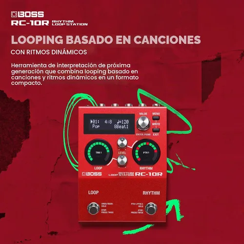 Vista 2 de BOSS RC-10R Rhythm Loop Station Bucle basado en canciones y ritmos dinámicos en un espacio pequeño 280 estilos preestablecidos 16 kits