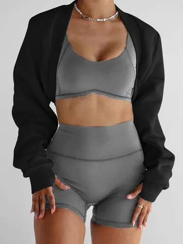 Vista 4 de Famulily Bolero atlético para mujer, manga larga, con agujero para el pulgar, cárdigan corto, frente abierto, sudaderas de gran tamaño, ropa