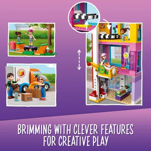 Vista 5 de LEGO Friends Main Street Building, Heartlake City Café & Hair Salon 41704, mini casa de muñecas con tiendas de juguetes, juego de construcción