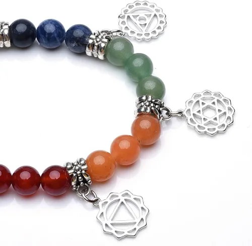 Vista 5 de Top Plaza Pulsera de 7 chakras con cristales curativos de piedras preciosas naturales, hecha a mano, pulseras elásticas para yoga y reiki, joyería