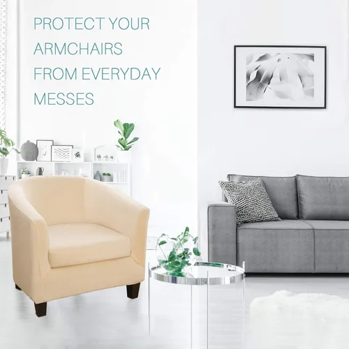 Vista 2 de Fundas de terciopelo para silla de bañera de 2 piezas con funda de cojín, fundas de alta elasticidad para sillón de club, funda protectora