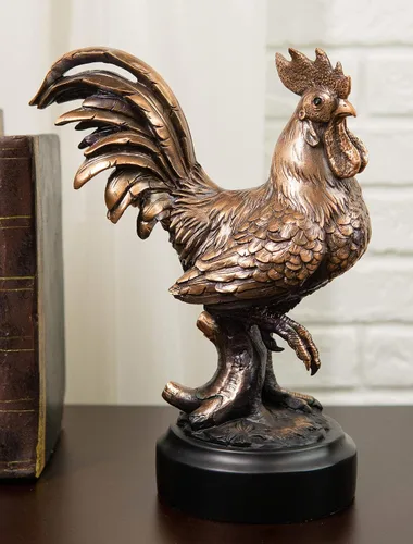 Vista 8 de Ebros Country Western - Estatua decorativa de gallina de gallo en bronce galvanizado con base Sunshine Crow Rural Barnyard Farmhouse Gallina Cocina