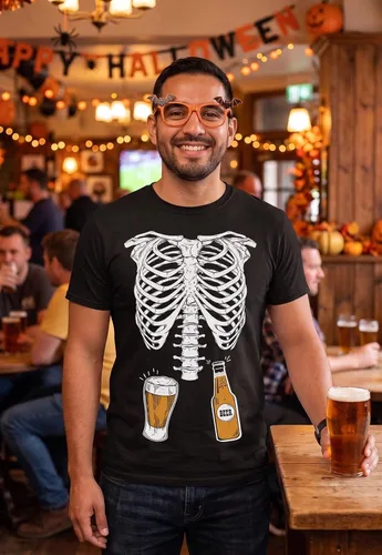 Vista 4 de Tstars Camisa de Halloween de calabaza para hombre, camiseta gráfica de cara de Jack-O'-Lantern, regalo divertido para fiestas de Halloween Negro