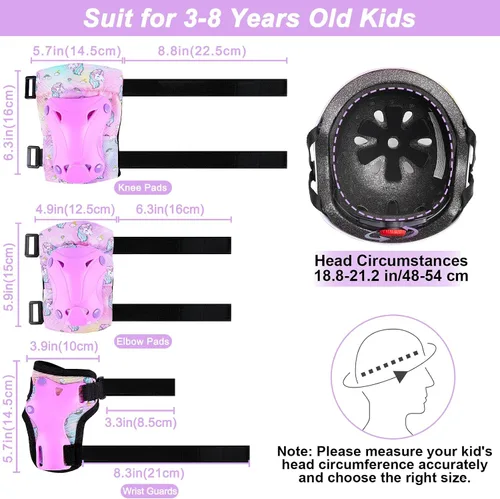 Vista 4 de Casco para niños, casco de bicicleta para niños pequeños con pegatinas DIY Unicornio, rodilleras y coderas ajustables, juego de protección para Rosa