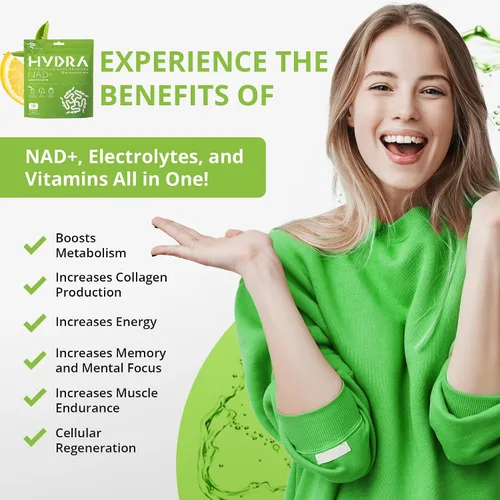 Vista 3 de Hydra Powder s NAD+ Nutrients - Paquetes de electrolitos en polvo, paquetes de hidratación diaria antienvejecimiento, polvo de electrolitos bajos