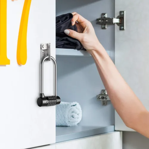 Vista 7 de KeeKit Candado de combinación de 5 dígitos, candado reiniciable de grillete de 4.65 pulgadas de largo, bloqueo de gimnasio alargado impermeable
